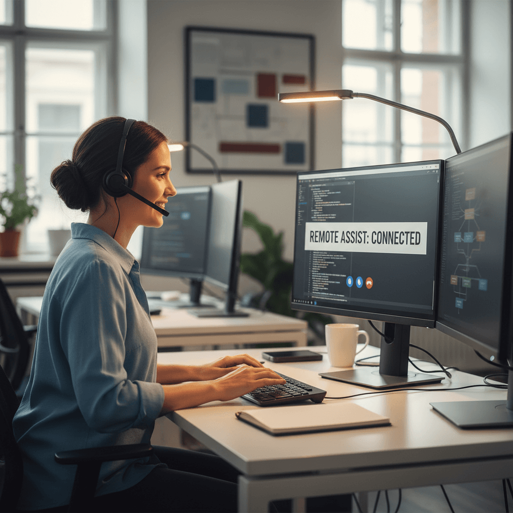 Technical support professional assisting client